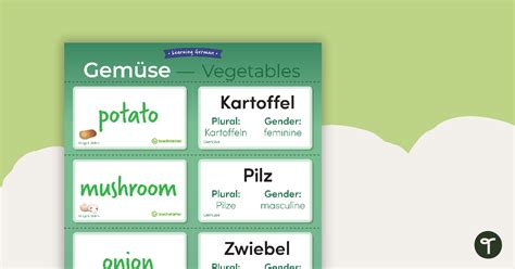 Vegetables German Language Flashcards Teach Starter