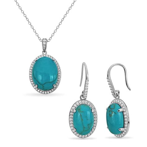 Sterling Silver Enhanced Reconstituted Turquoise With Cubic Zirconia