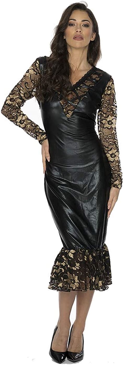 xinbeauty women s leather dress elegant long sleeve bodycon midi evening dresses sexy black faux