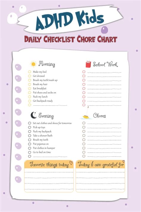 Adhd Kids Daily Checklist Chore Chart Daily Routine Tasks