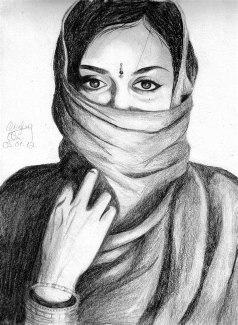 Indian Woman Sketch At Explore Collection Of