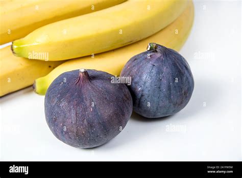 Figs And Bananas Beautiful Fruits Bananas Purple Figs Close Up