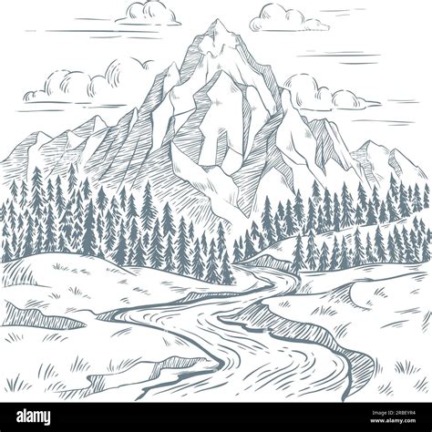 Mountains River Engraving Outdoors Travel Mountain Adventures And