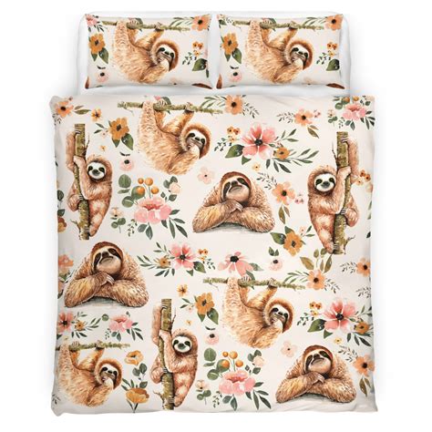 Sloth Flower Bedding Set Sloth Duvet Cover And Pillow Case Zenits