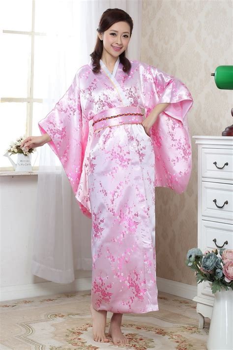Novelty Pink Japanese Women Kimono Yakata With Obi Traditional Silk Satin Evening Party Dress