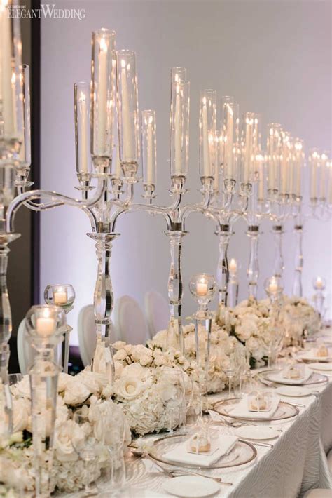 Romantic All White Wedding Reception Elegantweddingca Candelabra
