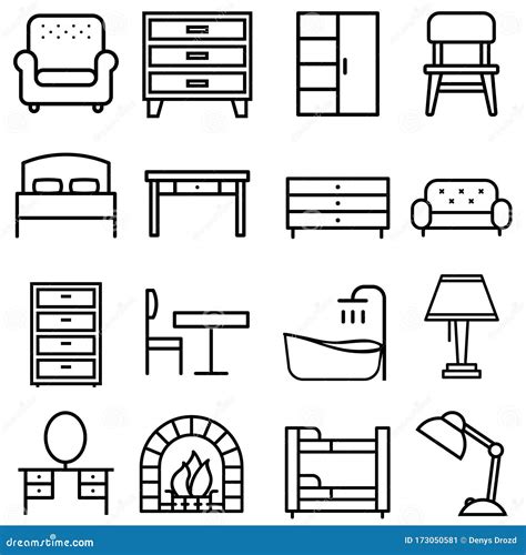 Furniture Vector Icons Set Modern Outline Symbol Graphic Design