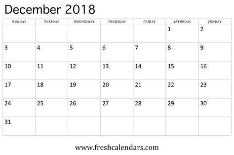 Calendar December 2018 Printable Monthly Template