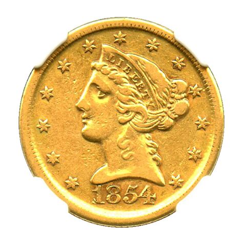 1854 D Liberty Half Eagle Gold Coin 5 Ngccac Xf40 Desirable