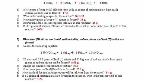 limiting reactant worksheet 1