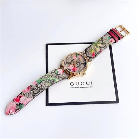 Gucci G Timeless Pink Blooms Print Dial Leather Ya1264038 38mm Đồng