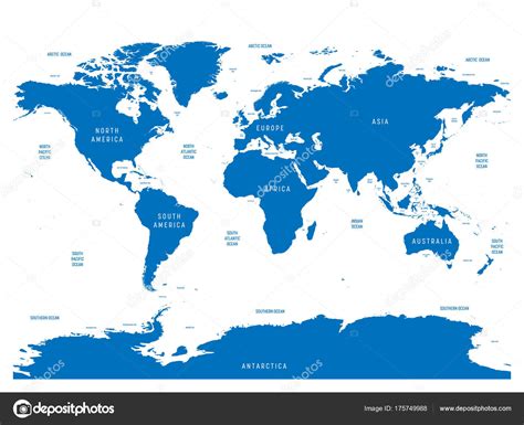 Oceanográfico Mapa Do Mundo Com Rótulos De Oceanos Mares Golfos