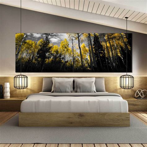 Excusive Panoramic Canvas Wall Art Of Black Yellow Forest Scenery Dark