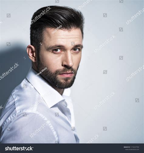 Handsome Man White Shirt Posing Studio Stock Photo 1173237703