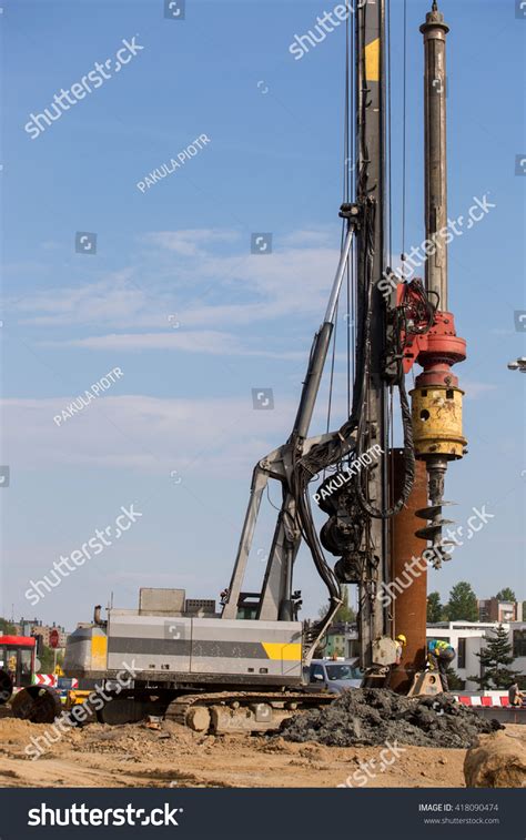 Bore Pile Rig Auger Construction Site Foto De Stock 418090474