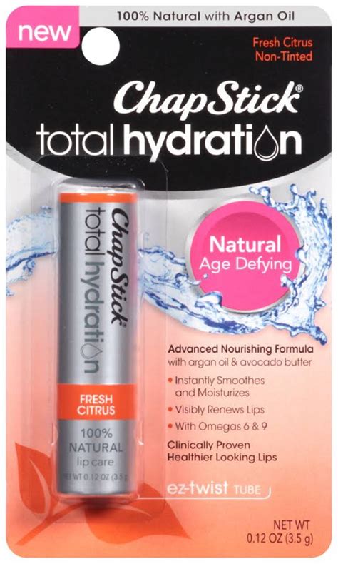ChapStick Total Hydration Lip Care Balm Fresh Citrus 0 12 Oz Pack Of
