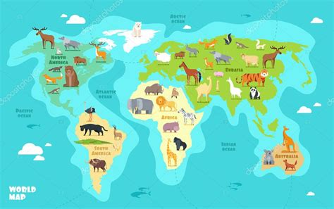 Imágenes Continentes Animados Mapa Del Mundo De Dibujos Animados Con