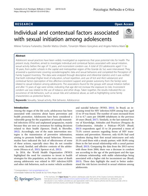 Pdf Individual And Contextual Factors Associated With Sexual Initiation Among Adolescents