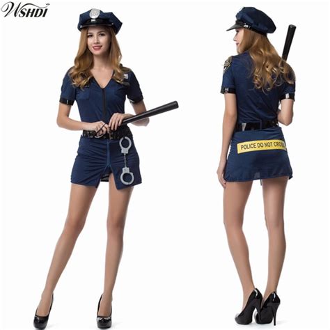 New Blue Women Sexy Police Officer Cosplay Costume Cops Fancy Dress Ladies Halloween Costume