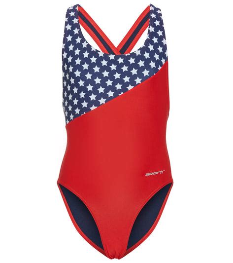 Sporti Star Spangled Wide Strap Cross Back One Piece Swimsuit Youth 22