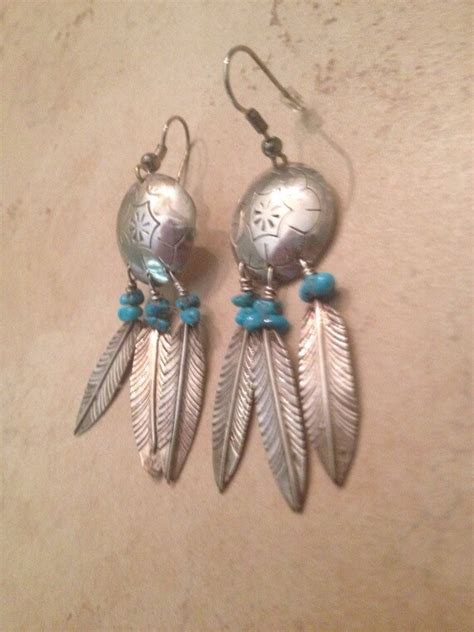 Vintage Sterling Silver Earrings Turquoise Dream Catcher