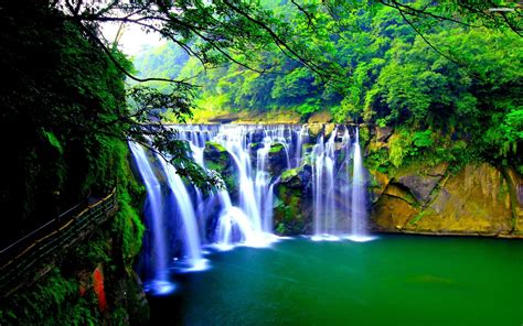 Beautiful Waterfalls In The Green Forest Walldevil