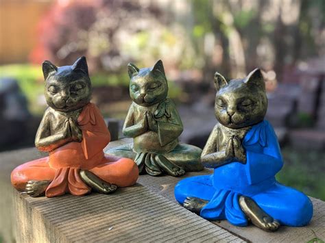Cat Garden Statue Zen Cat Garden Decor Meditating Cat Etsy