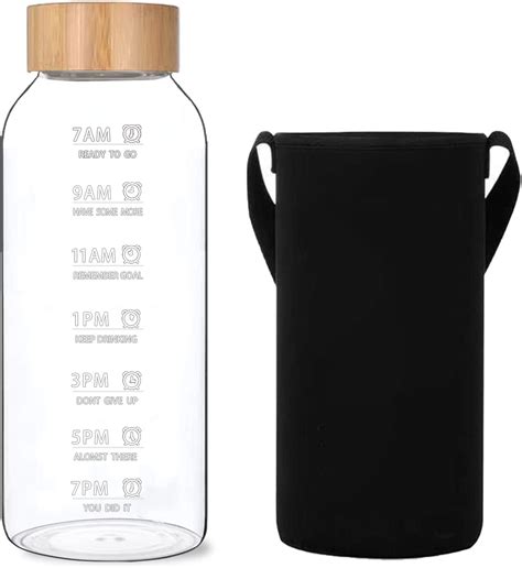 Rnckuue Glass Water Bottles 64 Oz Large Borosilicate Reusable Glass Drinking Bottle With Time