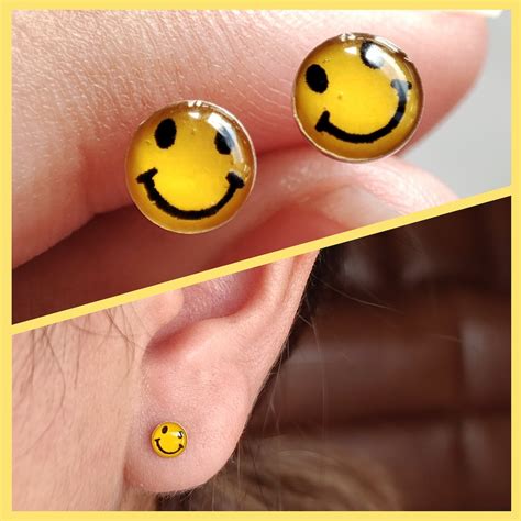 Smiley Stud Earrings Happy Face Earrings Emoji Earrings Etsy
