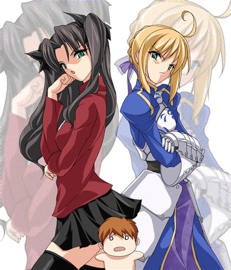 Artoria Pendragon Saber Tohsaka Rin And Emiya Shirou Fate And 1 More Drawn By Shiikeru