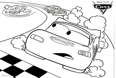 Cars Pixar Lightning McQueen Coloring Pages Racing Line Drawing - Free
