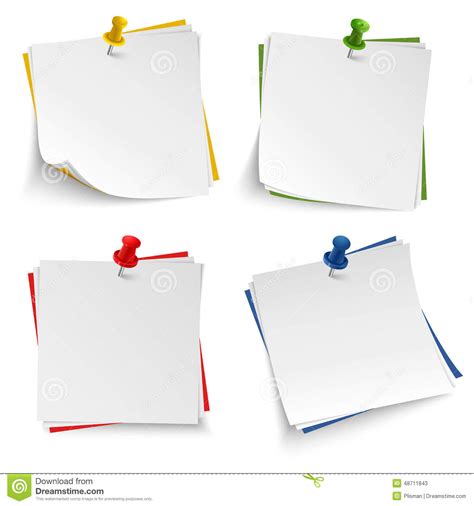 Note Paper With Push Colored Pin Template Stock Vector