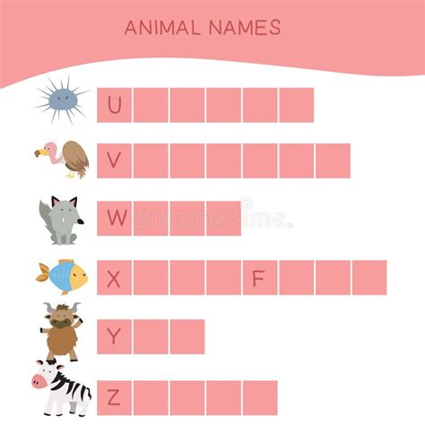 Animal Names Worksheet. Cute Animals. Educational Activity for