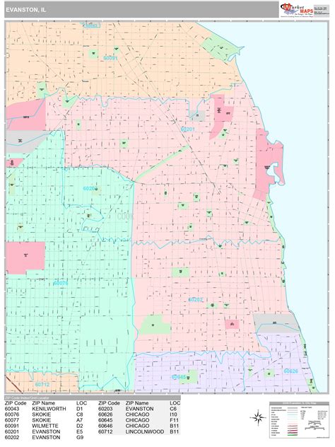 Evanston Illinois Wall Map Premium Style By Marketmaps