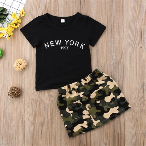 Baby Girl Clothes Short Sleeve Print Letter Skirts 2pc Outfit