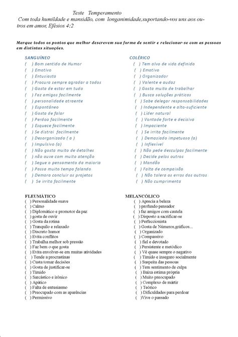 Teste De Temperamento Cristão