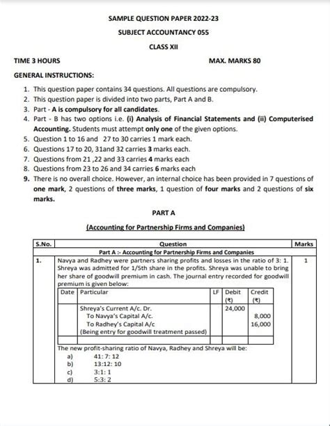 Practice Cbse Class 12 Accountancy Sample Paper 2023 To Score 100100