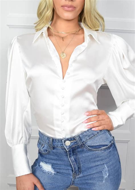 Browse these beautiful wedding shirt dress to get the perfect attire for girls. Satin Button Through Collar Shirt White | White satin ...