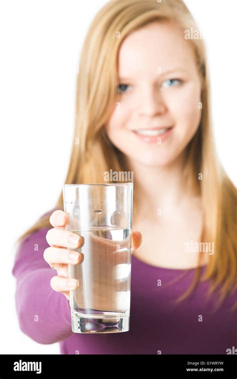 Girl With Water Glass Isolated On White Stock Photo Alamy