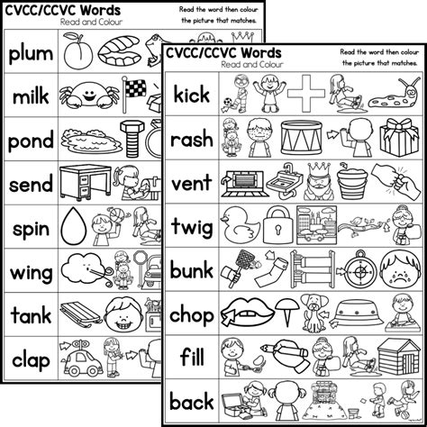 Cvcc And Ccvc Words Read And Colour Worksheets Top Teacher