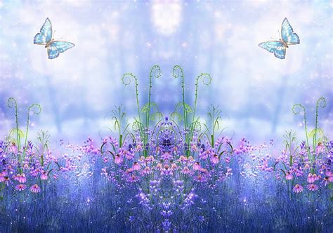 Magical Garden Flowers Fantasy Collage Butterflies Hd Wallpaper