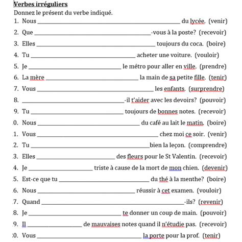 C'est un verbe du 1er groupe. Verbes irréguliers au présent Feuille de travail 3