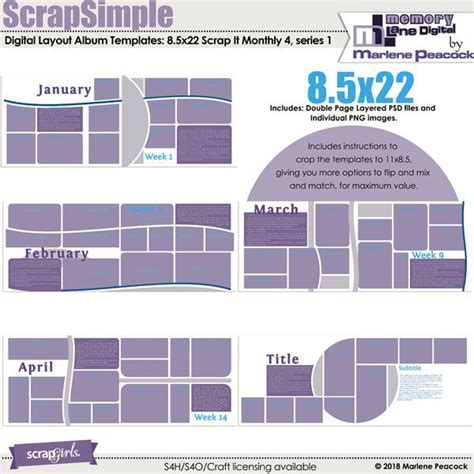 Scrapsimple Digital Layout Templates 85x22 Scrap It Monthly 4 Series