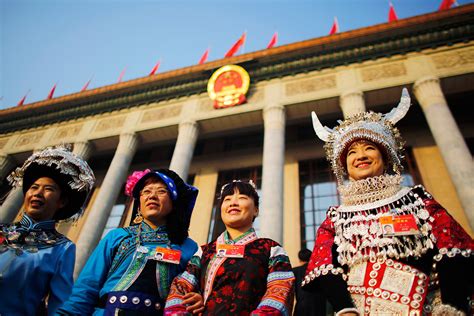 China Ethnic Minority Delegates In Traditional Costume Add Colour To