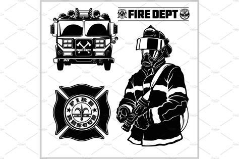 Fire Department Vector Set Fireman By Digital Clipart On