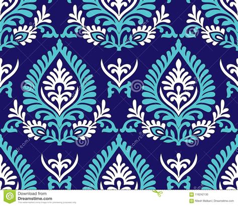 Traditional Blue Seamless Indian Pattern Stock Vector Illustration Of