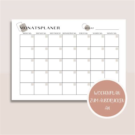 Monatsplan Monatsplaner Zum Ausdrucken A4 Planerandlisten