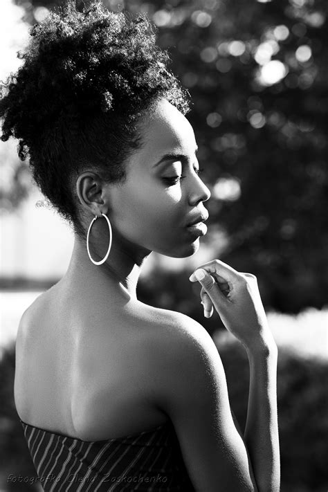 Beautiful Young African Woman Moody Black And White Portrait Of A