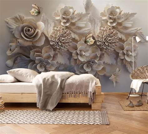 3d Floral Embossed Rose Bouquets Self Adhesive Removable Etsy 3d Wallpaper Mural 3d Wall