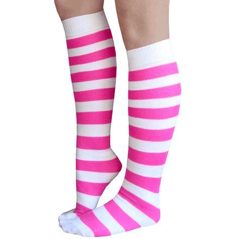 White Neon Pink Striped Socks Striped Knee High Socks Pink Striped